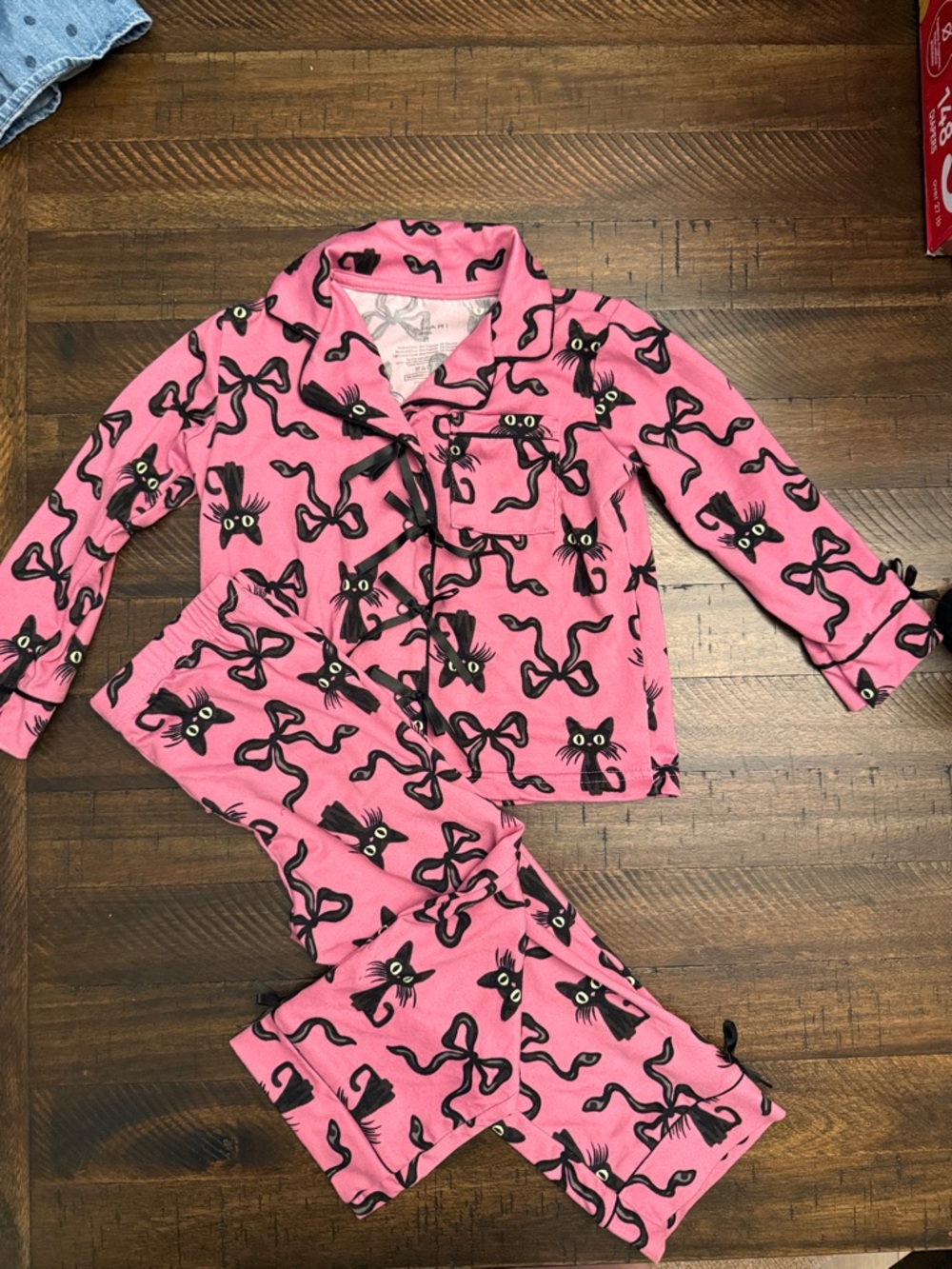 Tahari Pink Cat & Bow Print Girls' Pajama Set
